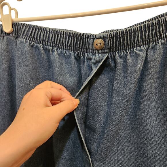 Woman Within Blue Denim Straight Leg Pull On Casual Pants Pockets Sze 28W Petite - Picture 7 of 11